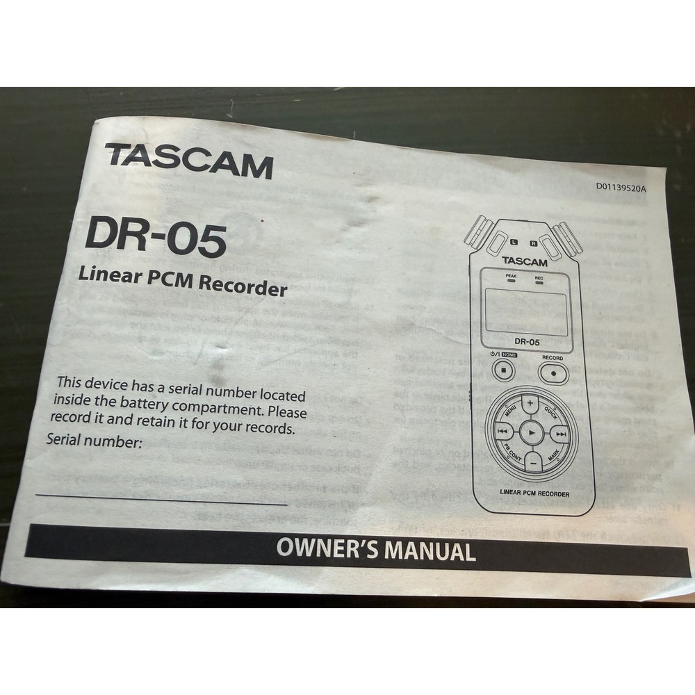 Tascam DR-05 Linear PCM‎ Recorder Owner's Manual Booklet